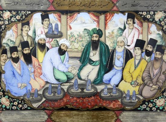 A set of six Persian watercolours of marriage scenes, Qajar dynasty, 19th century, each 19cm x 27cm